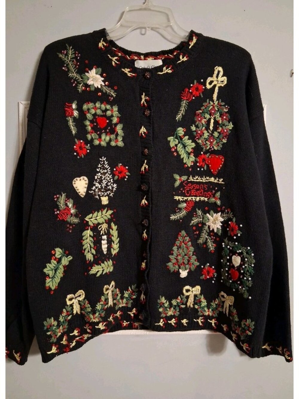 Carly St. Claire Cardigan Sweater GrannyCore Embellished Christmas XL